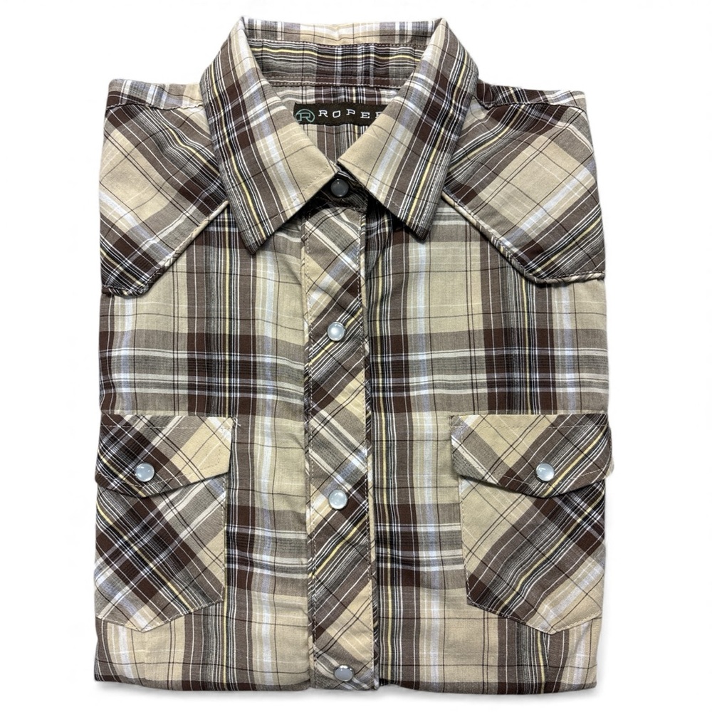 Roper Women’s Beige Plaid Snap Shirt, size medium - Picture 9 of 9